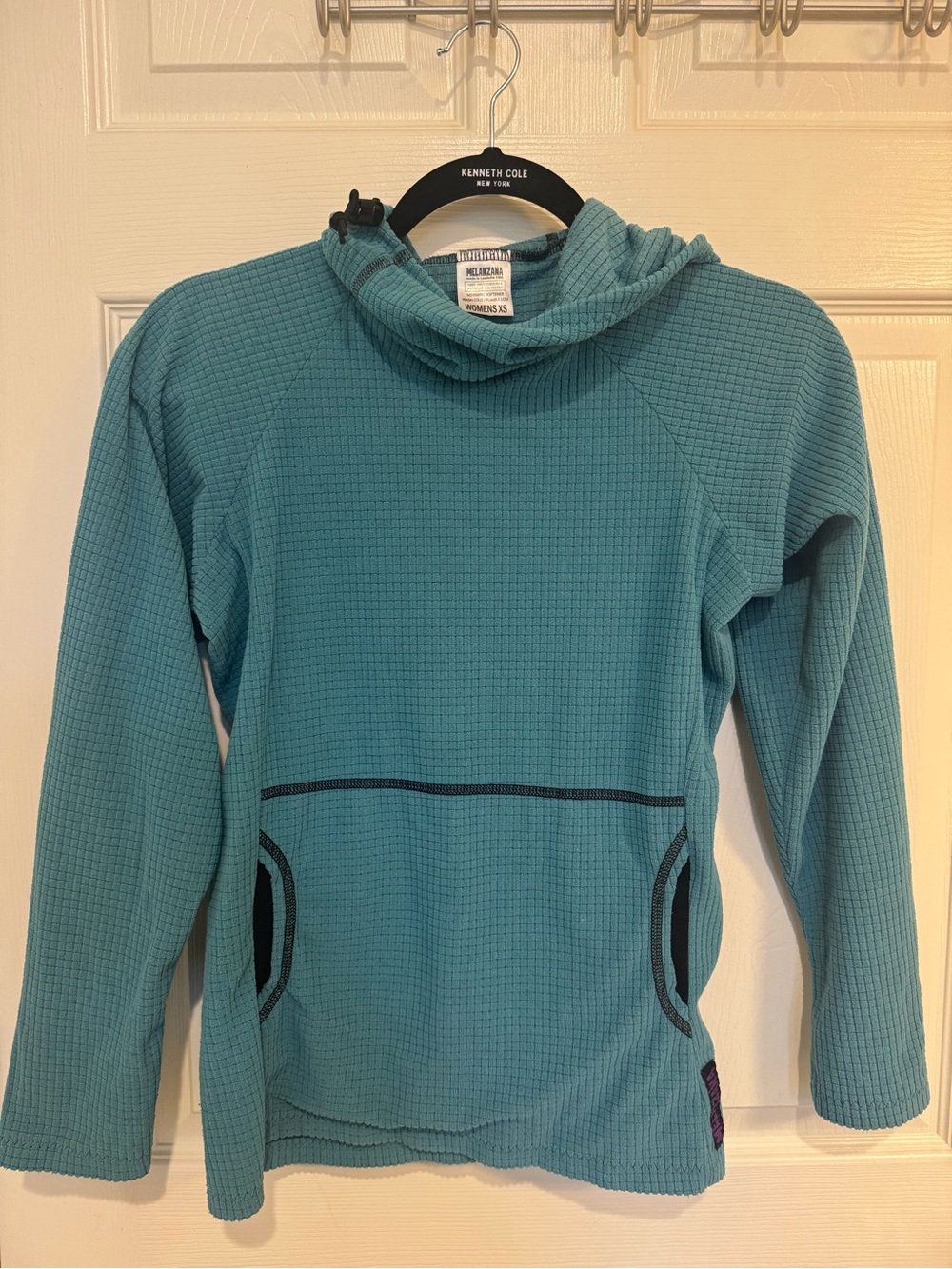 Melanzana Teal Waffle-Knit Cowl Pullover Sweater